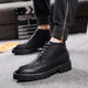 Brogue men's shoes autumn and winter plus velvet high-top leather shoes men's Martin boots British short boots Korean style trendy mid-top leather boots