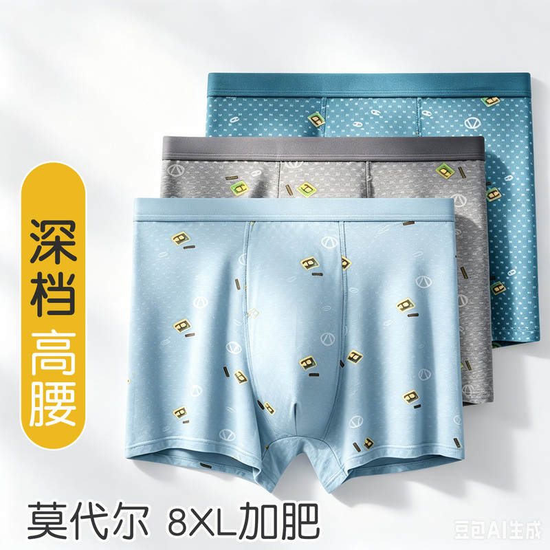 High-Waisted Deep Underwear Men's Plus Size Plus Size Youth Modal High School Junior High School Students Fat Children's Boxer Shorts