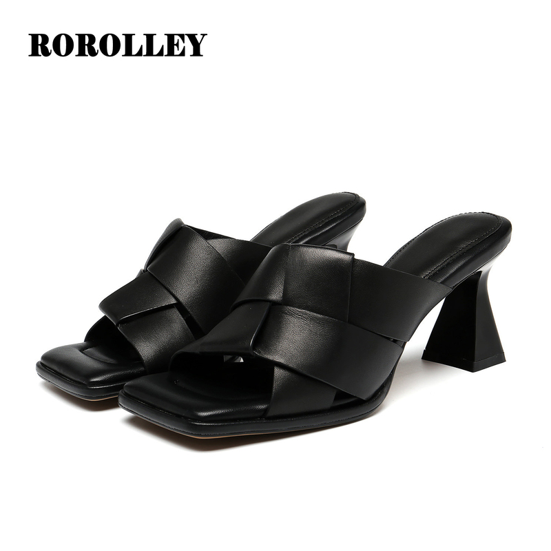Lambskin High-Heeled Sandals for Women, Suitable for Outdoor Wear, 2026 New Summer Versatile Elegant Slippers, High-End Woven Sandals