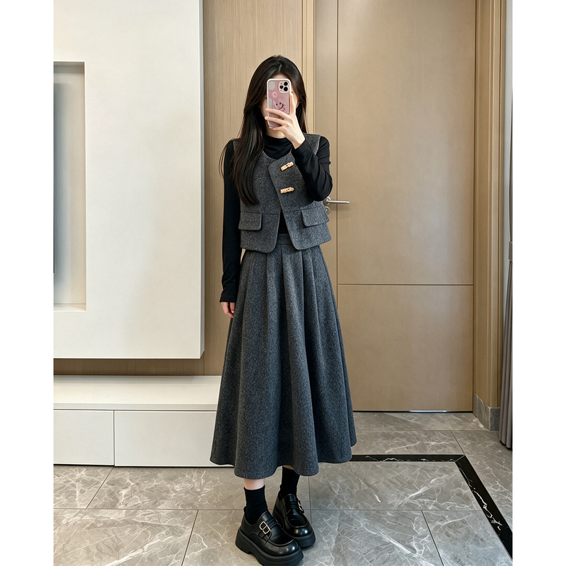Light and Sophisticated High-Quality Woolen Vest Suit for Women, 2026 Autumn and Winter New Style, Base Skirt Three-Piece Set, Complete Outfit Light and Sophisticated High-Quality Woolen Vest Suit for Women, 2026 Autumn and Winter New Style, Base Skirt Three-Piece Set, Complete Outfit