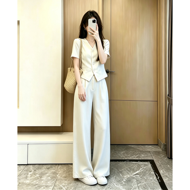 Very Beautiful and Stylish Women's Suit Set 2026 Summer New Style with a Complete Set of Short-Sleeved Wide-Leg Pants Two-Piece Suit Very Beautiful and Stylish Women's Suit Set 2026 Summer New Style with a Complete Set of Short-Sleeved Wide-Leg Pants Two-Piece Suit