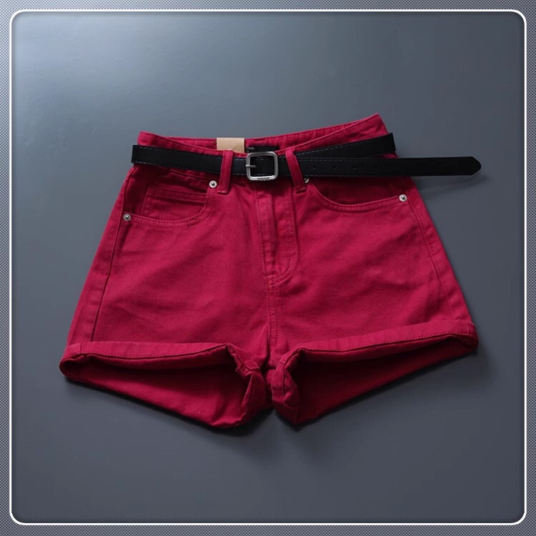 2026 Summer New European and Korean Style Personalized Fashion Candy-Colored Red High-Waisted Denim Hot Pants Shorts Blue Women's Trendy