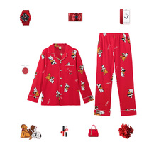 Fenten new autumn and winter couple pajamas womens pure cotton zodiac year big red celebration home clothes men cartoon home set