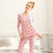 Fenten womens winter thermal underwear suit strawberry pure cotton long johns pure cotton slim fit cotton bottoming sweater