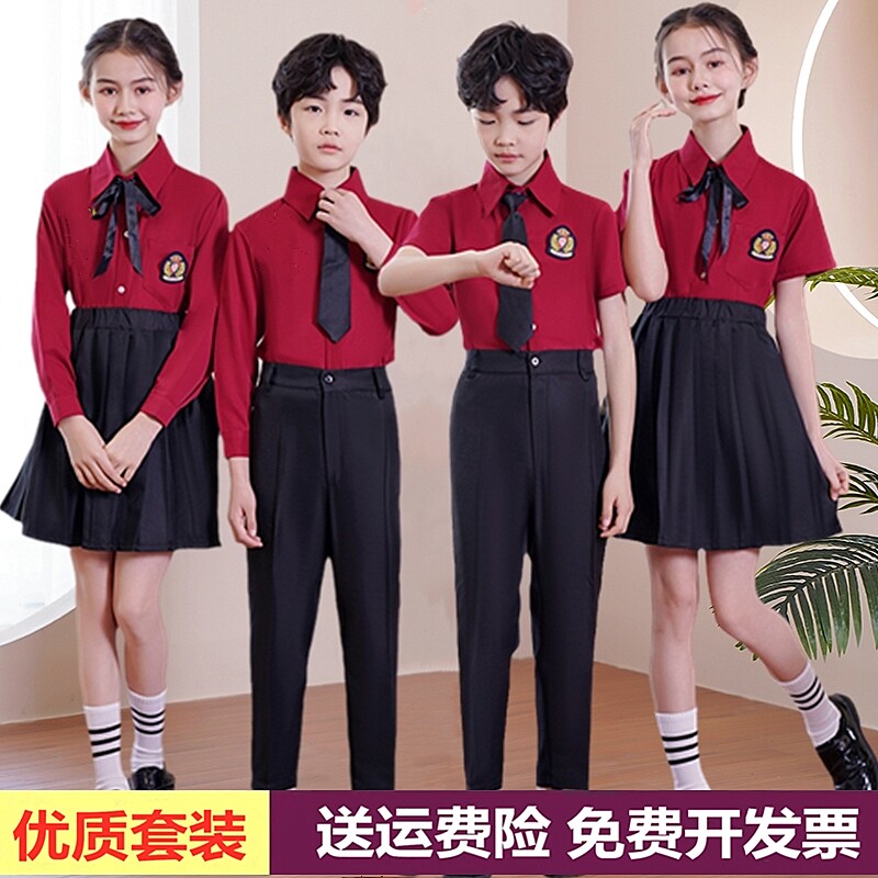 Boys and girls primary and secondary school students chorus costumes red long and short-sleeved college style class suits recitation costumes