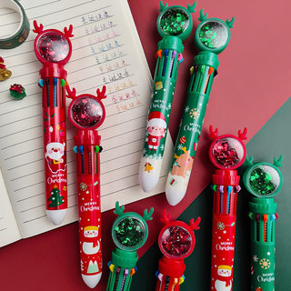 s Christmas 10-color ballpoint pen student press-type color pen ten-color-in-one Santa Claus presses ballpoint pen 0