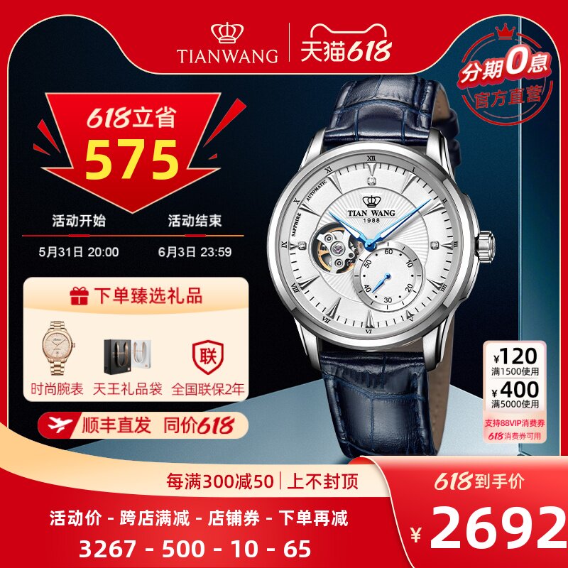 Sky King Watches Men's Automatic Mechanical Watches Hollowed-out Waterproof Butterfly Buckle Strap Handwatch Special Cabinet Straight 5963