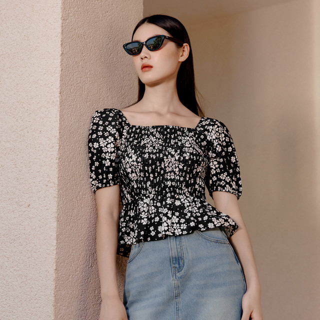 Eveli Ole black shirt short-sleeved women's 2024 summer new style 1E4522421