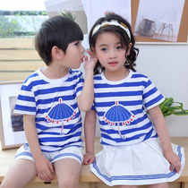 Kindergarten garden clothes Summer clothes Primary school school uniforms short-sleeved cotton class clothes Childrens sportswear Navy style summer suit