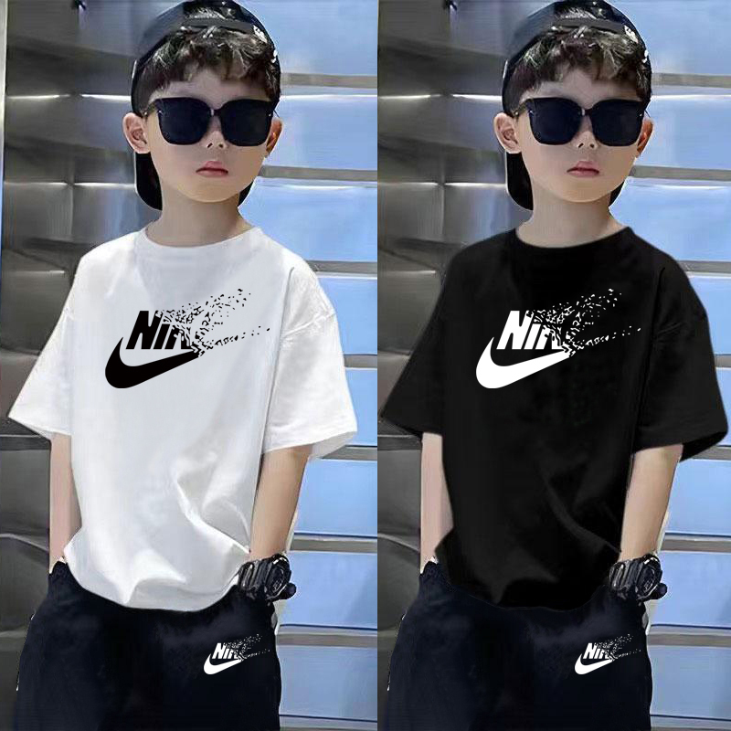 Outlet Boys' Short-Sleeved T-Shirt Pure Cotton Children's Summer Outfit Set, Medium and Large Children's Clothing Girls' Summer Thin Top