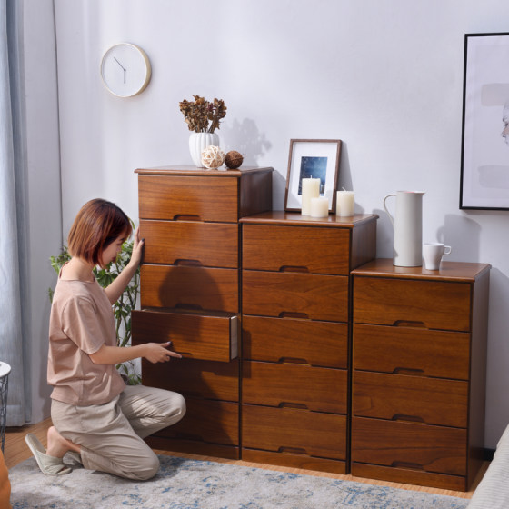 实木夹缝柜抽屉式收纳柜25/30/40/50cm加深窄储物五斗橱床头柜子