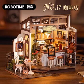 Rolife Ruolai Coffee Shop DIY Small House Handmade Wooden Assembly Model Villa Building Blocks Gift