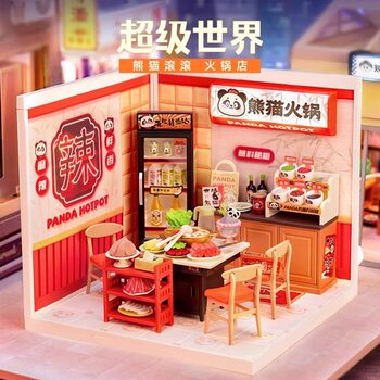 Rolife Ruolai Super World Hot Pot Restaurant Educational Building Blocks Assembly Toy Model DIY Cabin Kidsren's Gift