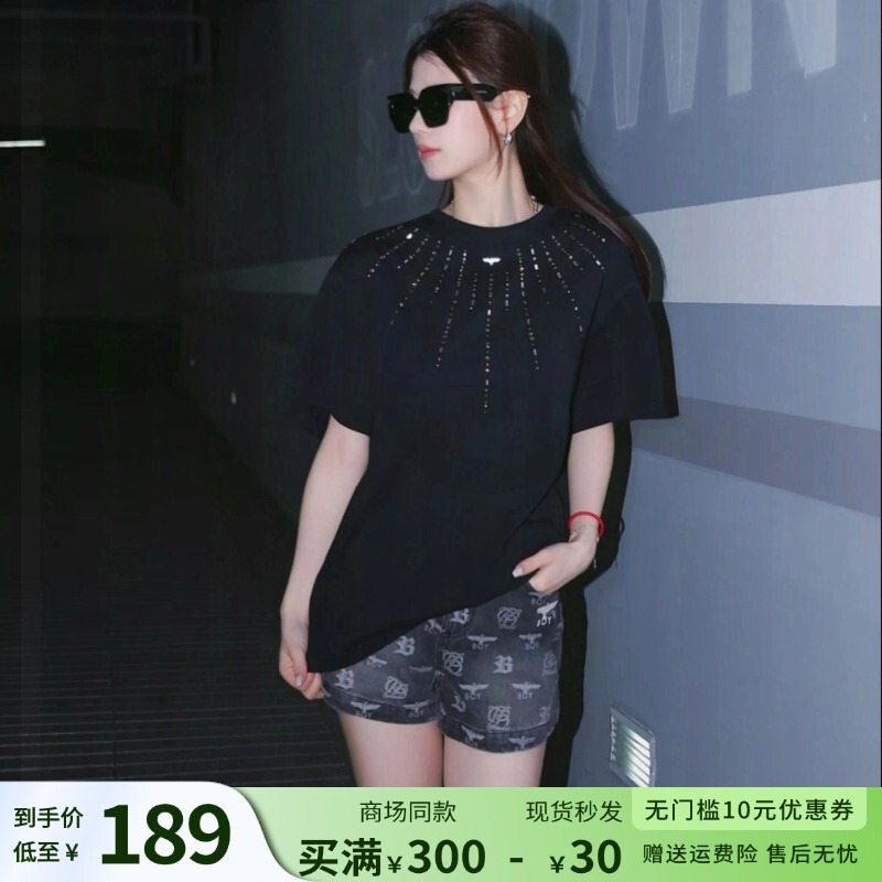 Boyt Shirt 26 Summer New Style Fireworks Rhinestone Pure Cotton Round Neck Half-Sleeve Street Fashion Unisex Couple Loose Short-Sleeve Boyt Shirt 26 Summer New Style Fireworks Rhinestone Pure Cotton Round Neck Half-Sleeve Street Fashion Unisex Couple Loose Short-Sleeve
