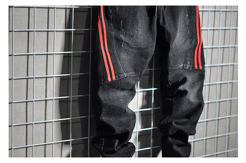 Chàng trai mùa đông tinh thần sọc đỏ chân quần jeans Phiên bản Hàn Quốc của Harlan tự trồng lưới xã hội đỏ quần bút chì quần lót nam