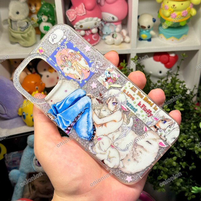Onionion*Oliwa Oliwa Embrace the Little Lamb Flashing Double-Layer Glossy Phone Case Large Hole Imd Phone Case