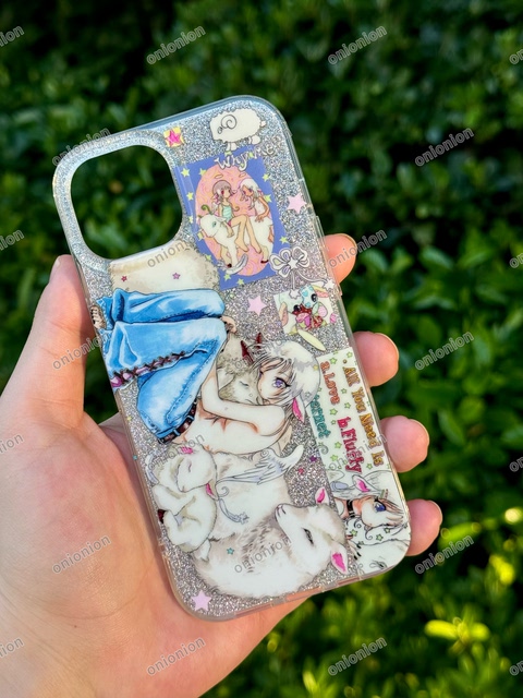 Onionion*Oliwa Oliwa Embrace the Little Lamb Flashing Double-Layer Glossy Phone Case Large Hole Imd Phone Case
