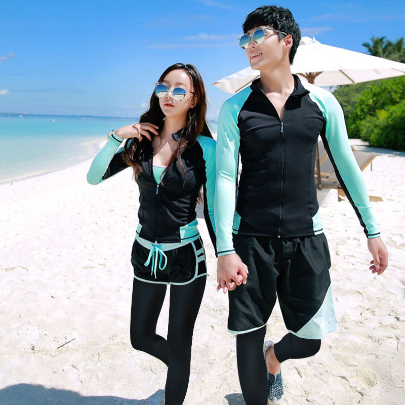 Diving suit Korean lovers suit sunscreen long sleeve two-piece male and female swimwear jellyfish snorkeling triple treasure surf
