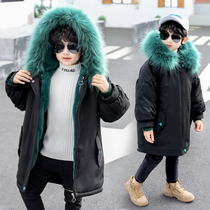 Boys winter clothing pie overcomes cotton-padded clothes childrens foreign style imitation rex rabbit hair detachable liner mid-length 2020 coat tide