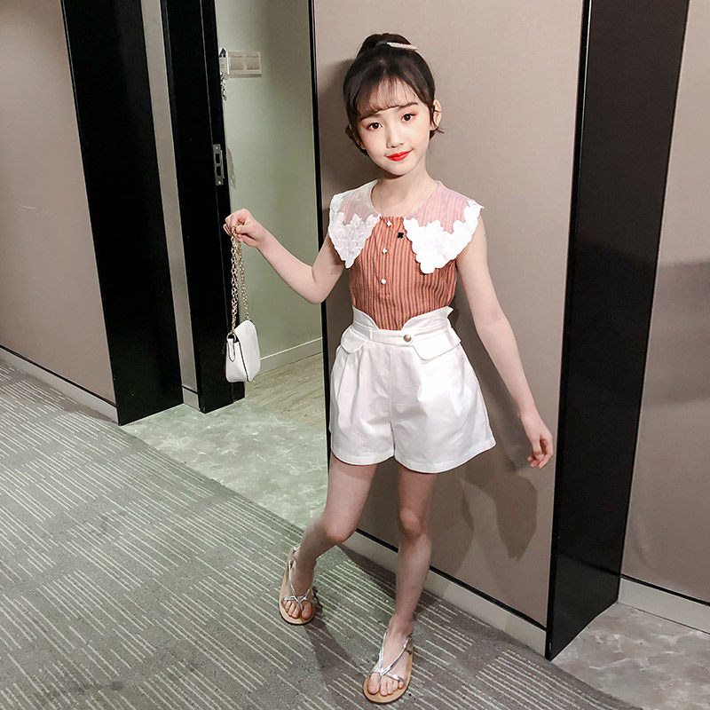 Girls Summer Summer Package 2020 Fashion Children's Clothing Ocean Current Network Red Summer Girl Sleeveless Shorts Two Pieces