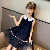 Girls summer dress 2022 summer doll collar vest gauze skirt childrens foreign style net red girl princess dress