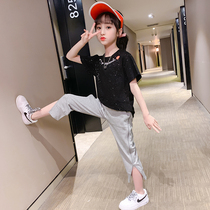 Girls summer suits 2020 new big childrens fashion summer sports two-piece childrens clothing foreign fashion clothes
