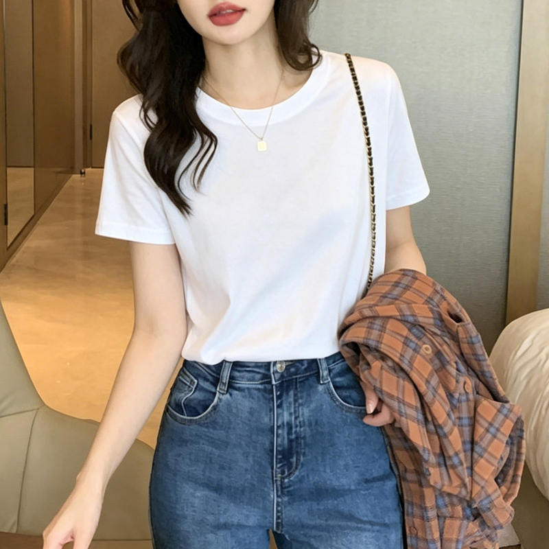 European Style White Short-Sleeve T-Shirt for Women 2026 New Summer Regular Shoulder Pure Cotton Loose Long-Sleeve Top for Ladies European Style White Short-Sleeve T-Shirt for Women 2026 New Summer Regular Shoulder Pure Cotton Loose Long-Sleeve Top for Ladies