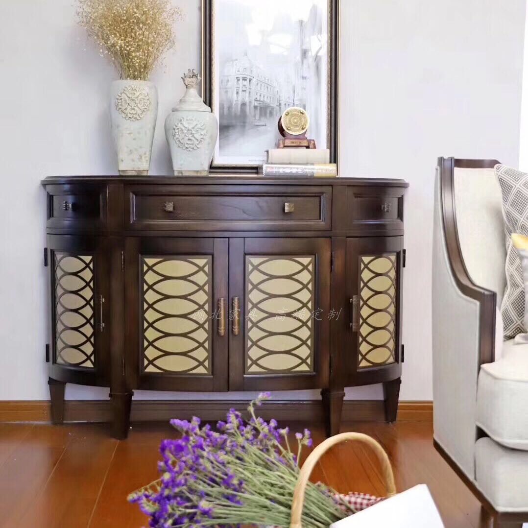 Art Furniture Change Meme Dining Side Cabinet American Countryside Solid Wood Retro Metal Four Doors Wall Cabinet Genguan Cabinet Customize 