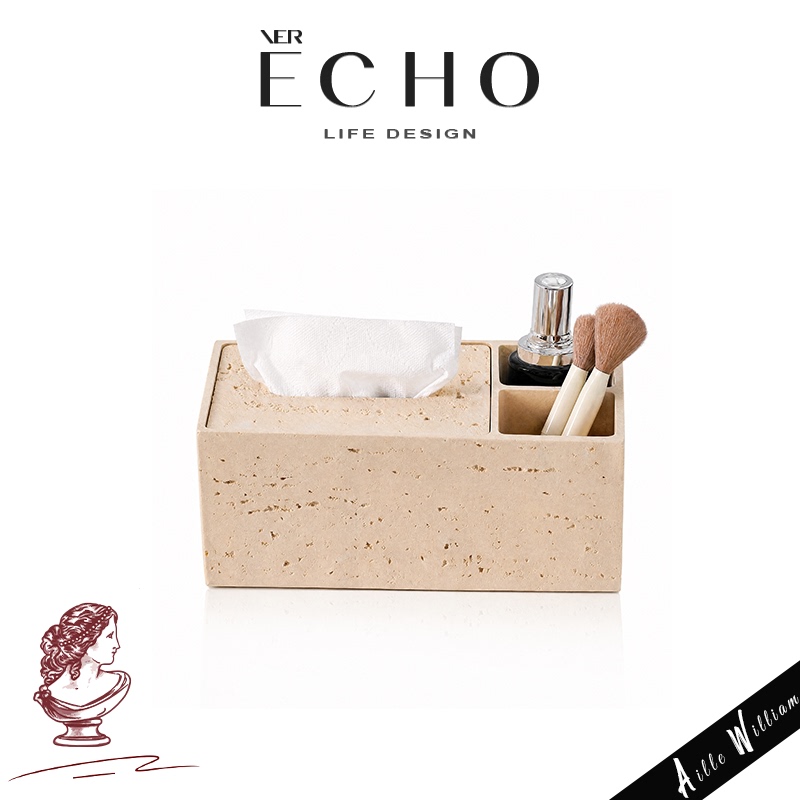 Echo丨Yanxu Qazo High-End Travertine Tissue Box Remote Control Storage Box Multifunctional Tissue Box for Living Room