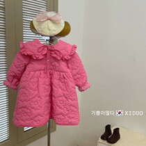 Girls clip cotton skirt Korean childrens wear autumn winter long sleeves baby foreign atmosphere thick lapels solid color jacket doll dress