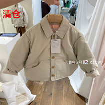 Childrens chunky cotton clothes Korean childrens clothing winter solid color boys and girls black warm down cotton long sleeve lapel jacket