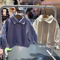 Mens and womens tops Korean childrens wear 22 spring and autumn new baby foreign lapel buttons loose long sleeves casual sweatshirt
