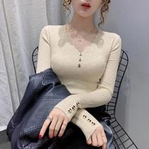 Red sister clothing French wave pattern temperament base sweater