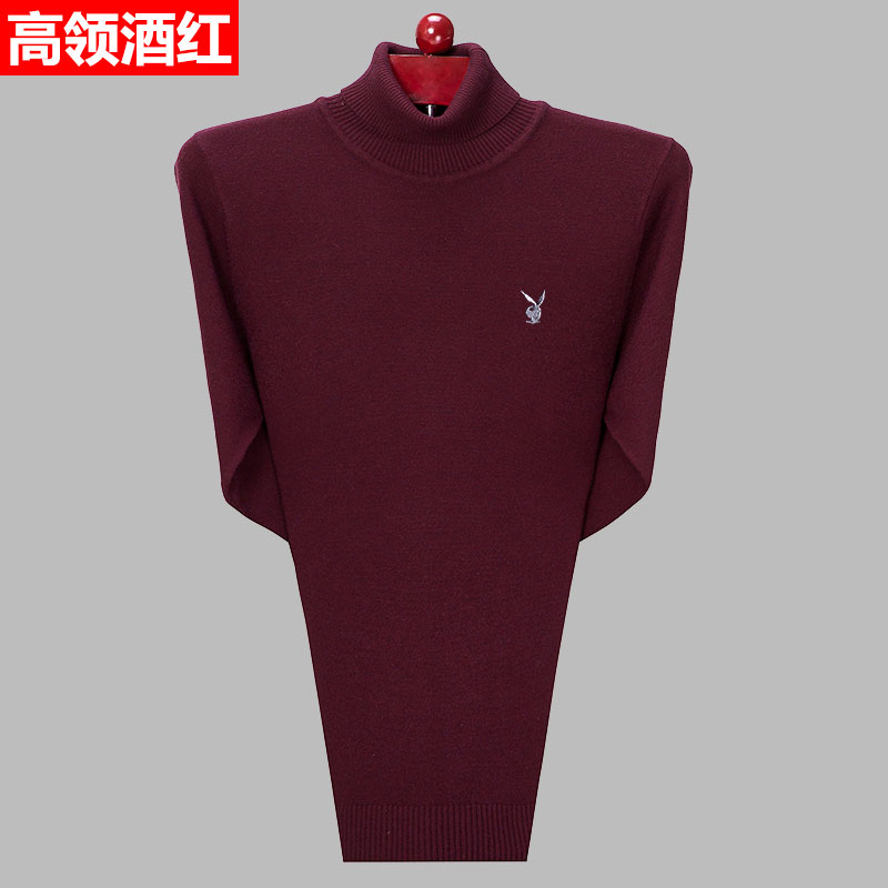 100tinh khiết áo len nam Vòng cổ nửa cao cổ áo Playboy trung niên nam áo len cashmere đáy cha váy