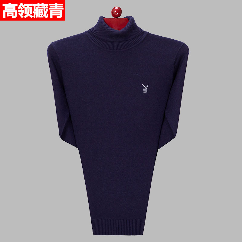 100tinh khiết áo len nam Vòng cổ nửa cao cổ áo Playboy trung niên nam áo len cashmere đáy cha váy