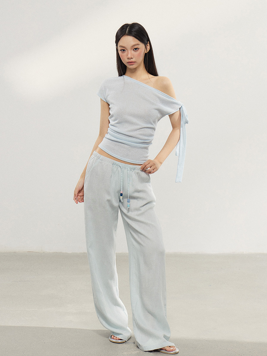 WITHMIN Blue Low-Rise Straight-Leg Trousers