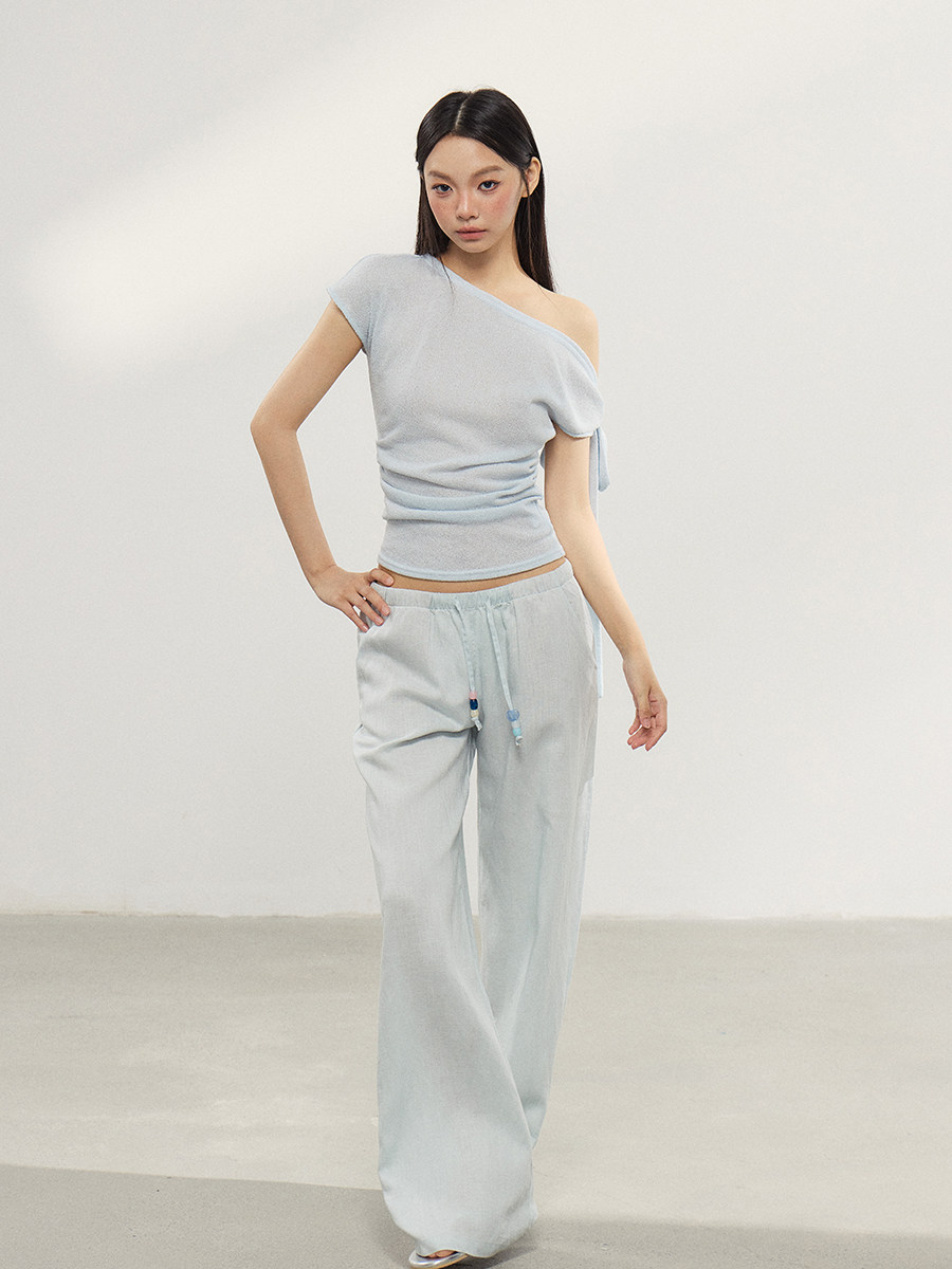 WITHMIN Blue Low-Rise Straight-Leg Trousers