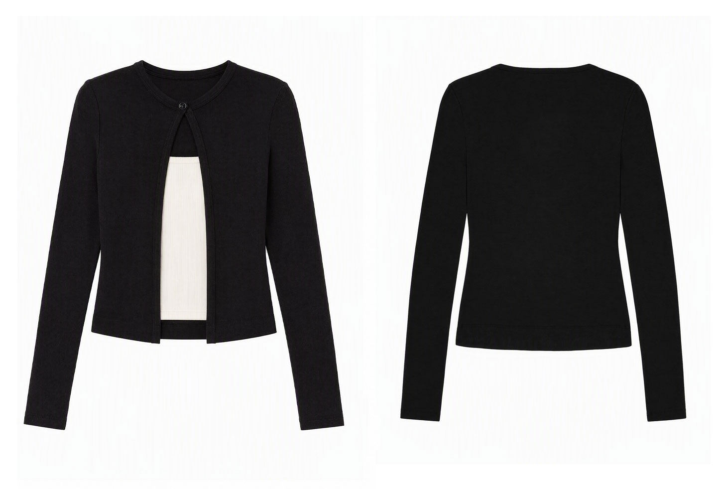 WITHMIN Black and White Layered-Look Slim-Fit Long-Sleeve Tee