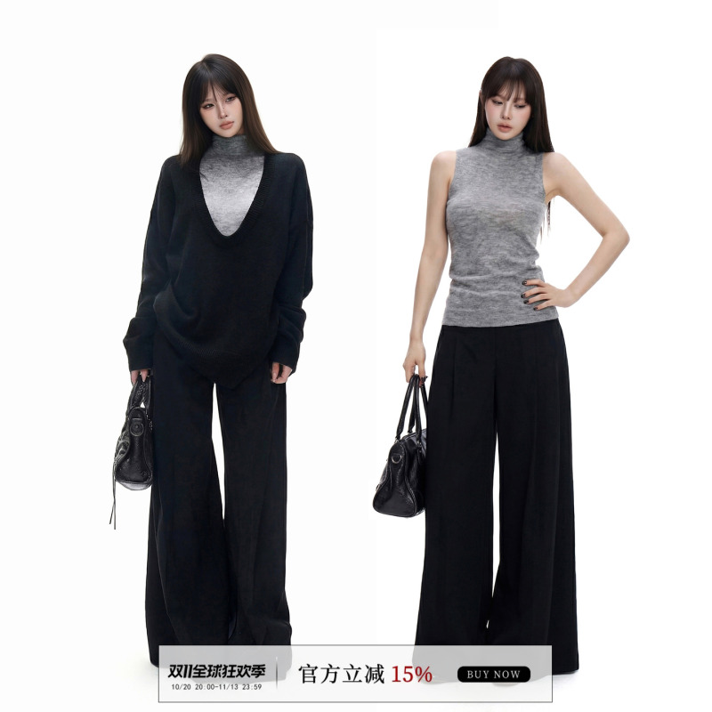 Withmin Casual Suit for Women 2026 Winter New V-Neck Knitted Cardigan High-Neck Sleeveless Vest Two-Piece Set Withmin Casual Suit for Women 2026 Winter New V-Neck Knitted Cardigan High-Neck Sleeveless Vest Two-Piece Set