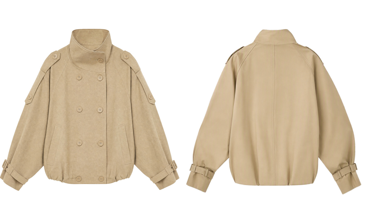 WITHMIN Khaki Double-Breasted Cropped Jacket