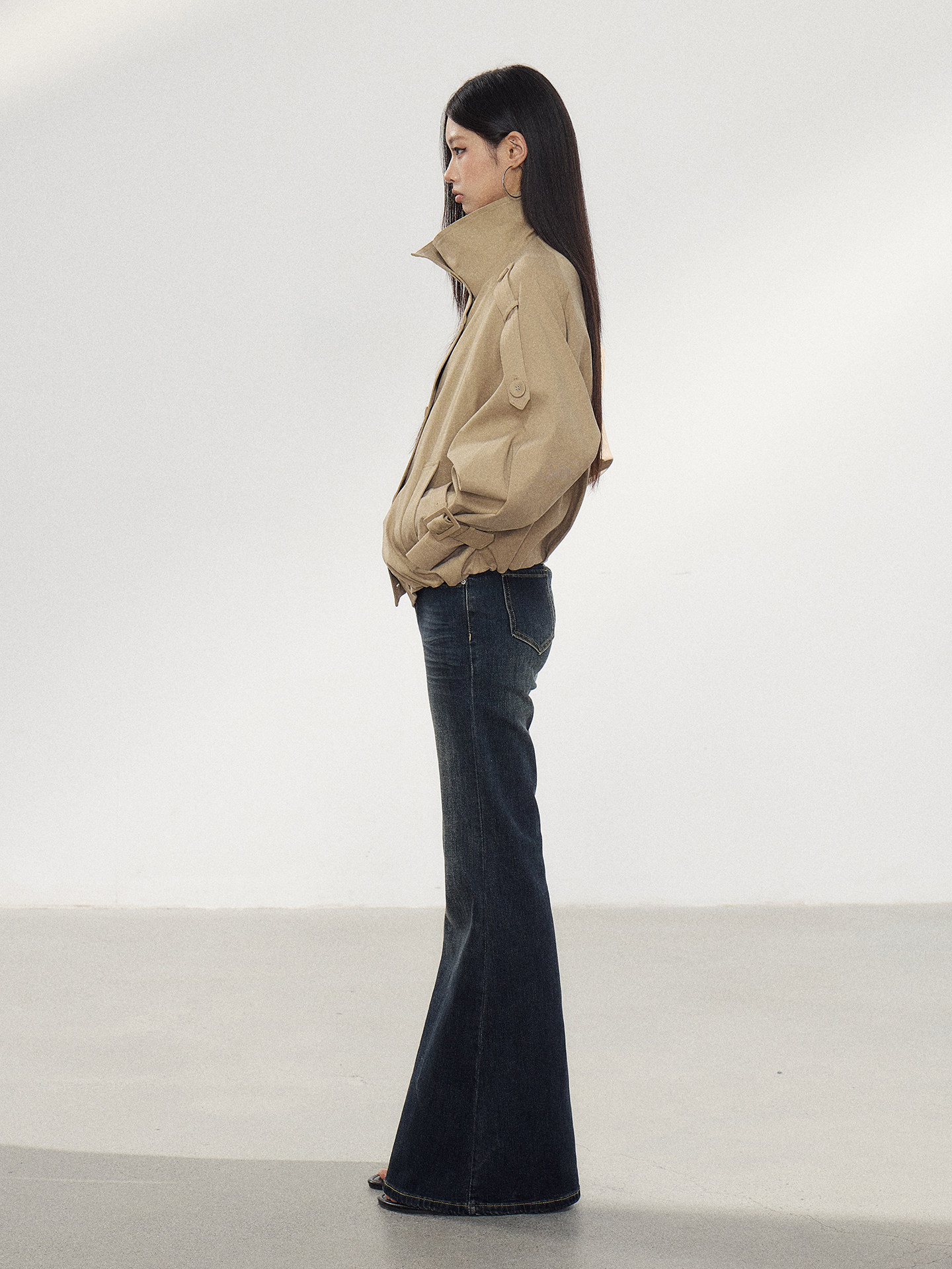WITHMIN Khaki Double-Breasted Cropped Jacket