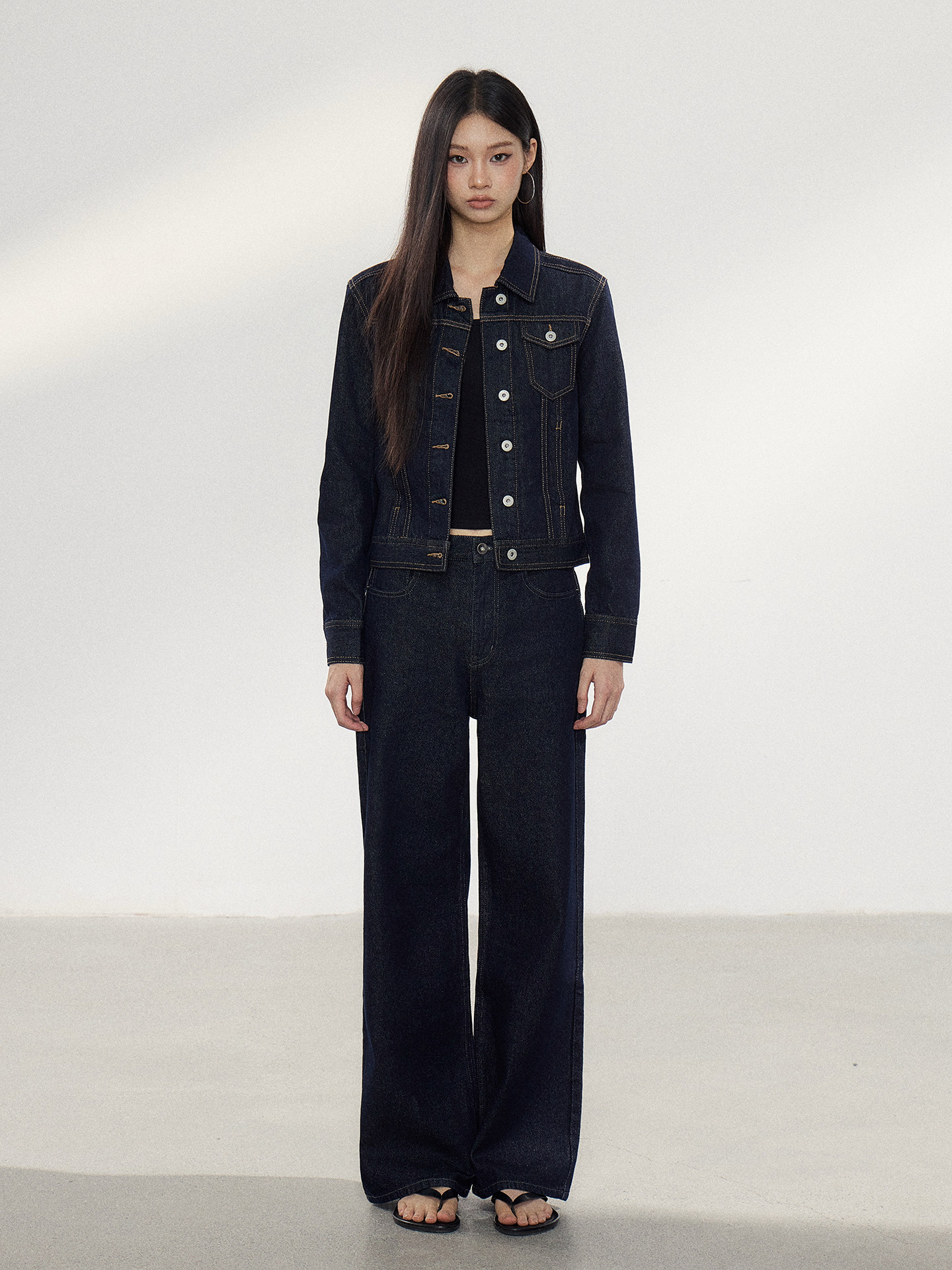 WITHMIN Washed Denim Jacket and Pants Set