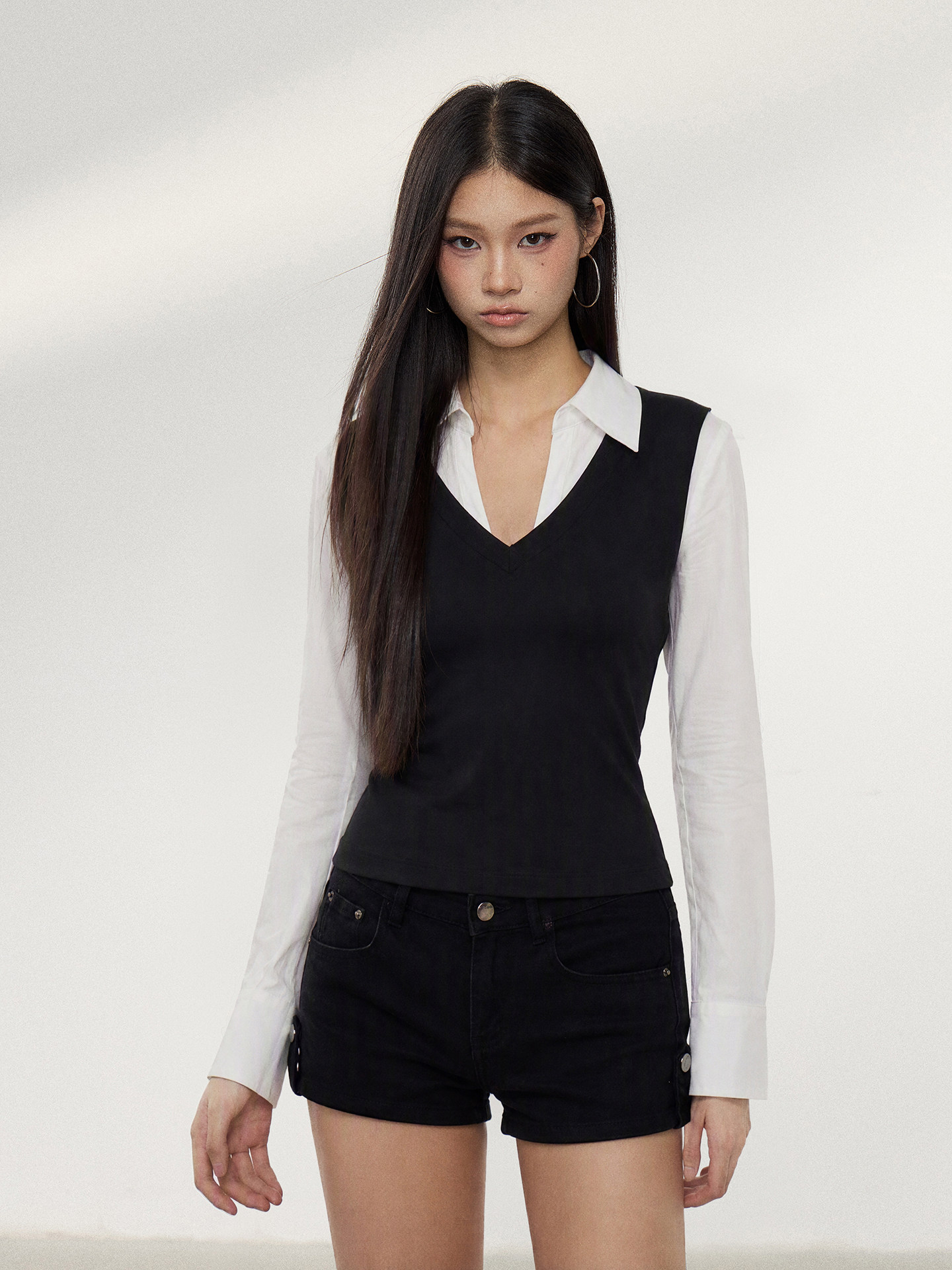 WITHMIN Faux Two-Piece Collared Shirt