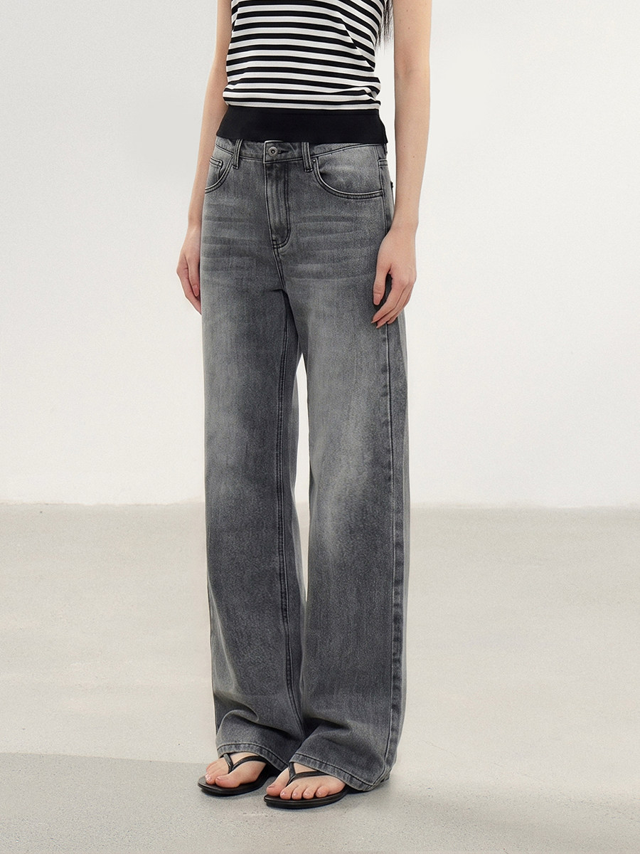 WITHMIN Washed Low-Rise Straight-Leg Jeans