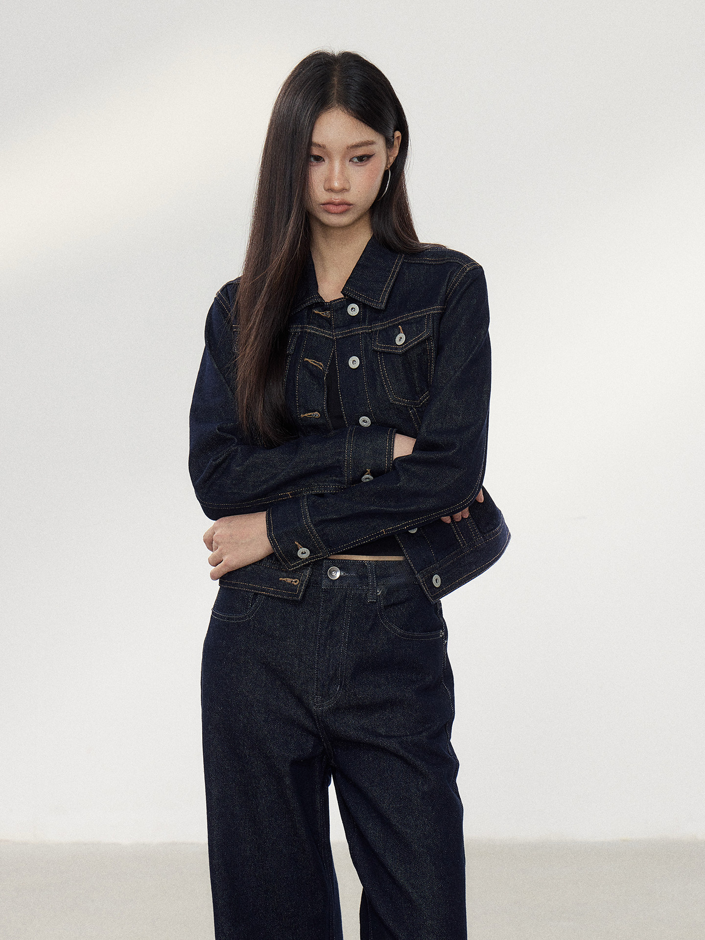 WITHMIN Washed Denim Jacket and Pants Set