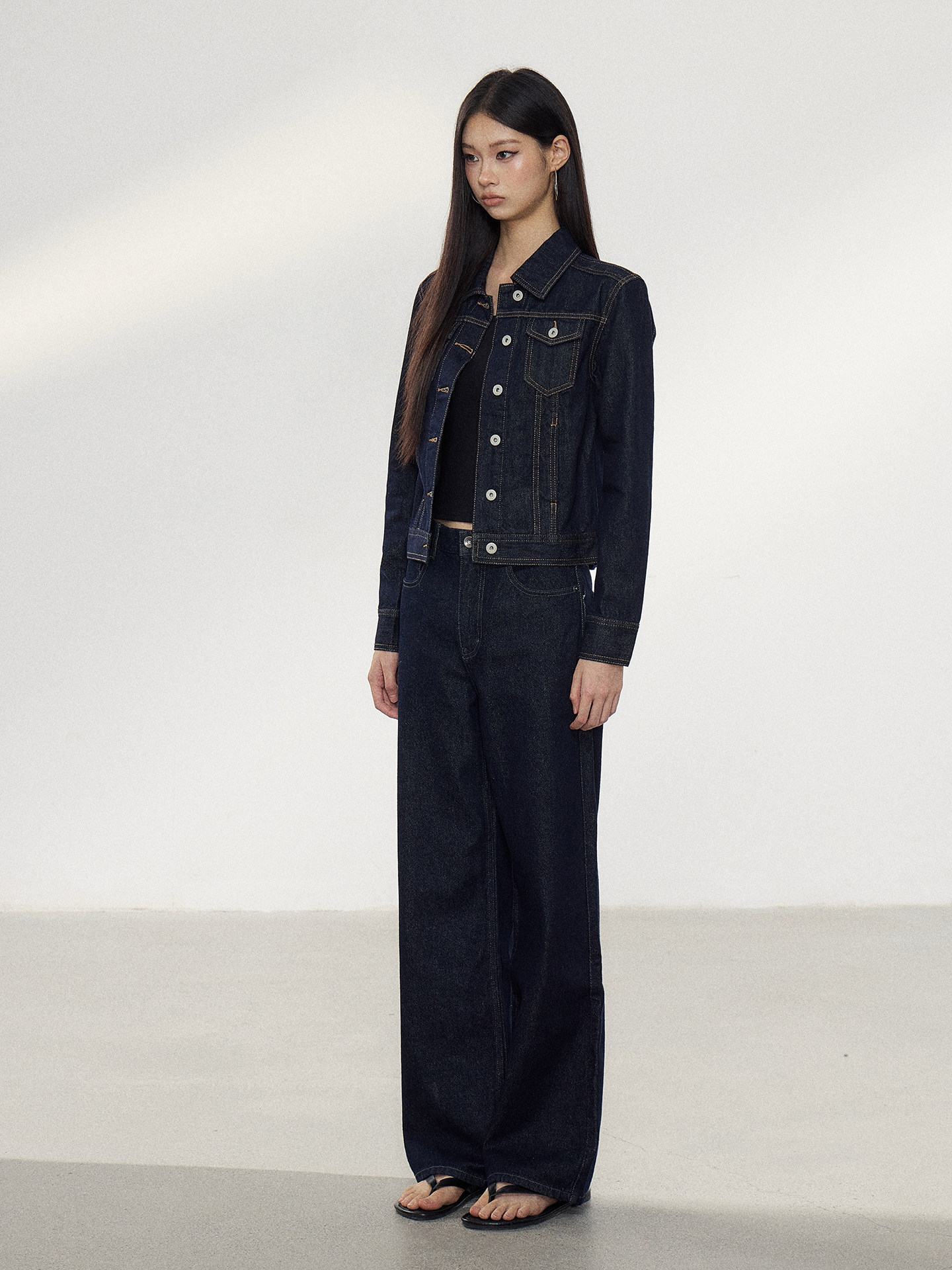 WITHMIN Washed Denim Jacket and Pants Set