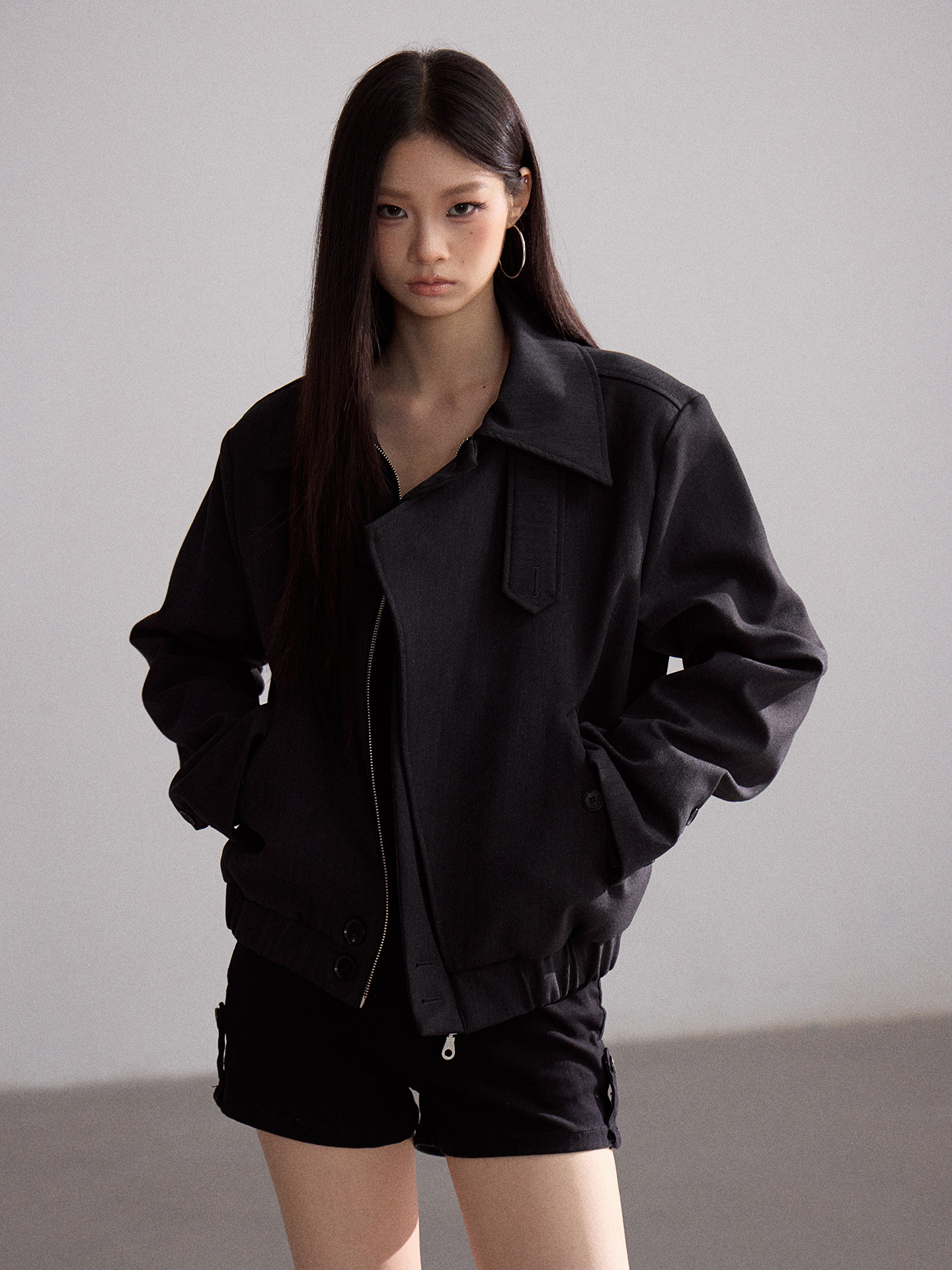 WITHMIN Black Zip-Up Lapel Jacket