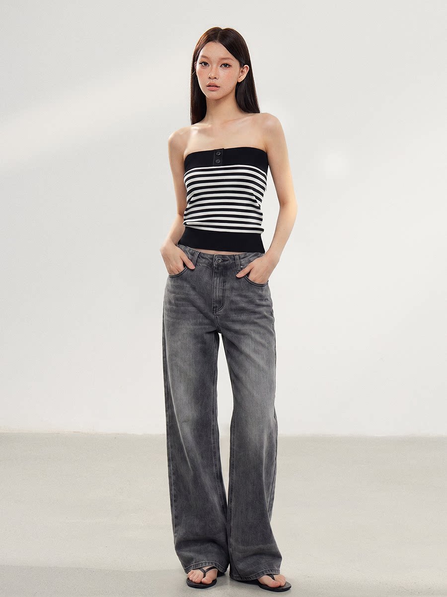 WITHMIN Washed Low-Rise Straight-Leg Jeans