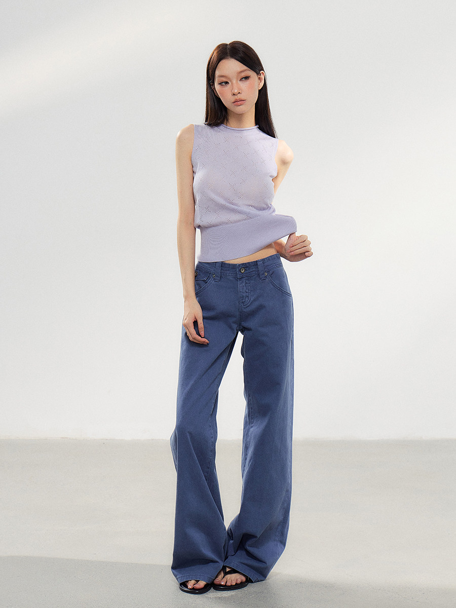 WITHMIN Dark Blue Low-Rise Straight-Leg Jeans