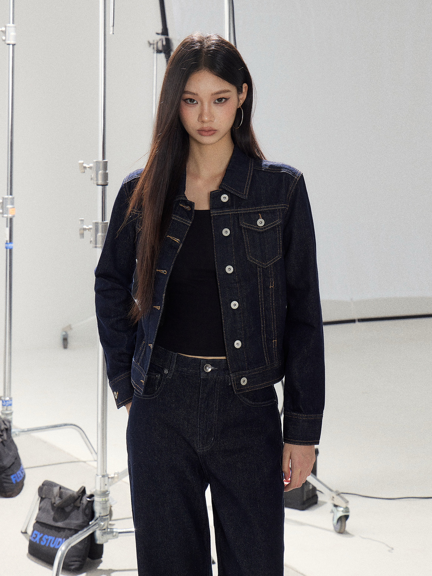 WITHMIN Washed Denim Jacket and Pants Set